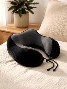 1 pieza Almohada de viaje en forma de U de espuma de memoria de unicolor, cojín para el cuello, apta para viajes y relajación - Negro - View 6