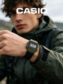 Casio 复古数字手表 F-91WM-3A，军绿色树脂表带，男女通用方形表盘，带闹钟、计时功能，防水 - 户外探险、露营、徒步旅行，青少年、男孩礼物，战术街头风格 - 綠+黑 - 查看 3
