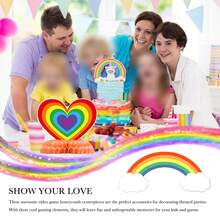 9pcs Rainbow Paper Honeycomb Birthday Party Table Decorations, Colorful Clouds, Sun, Heart Balloons, Happy Birthday Table Centerpiece, Rainbow Shower Party Decor - View 6