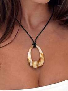 1pc Water Drop Geometric Resin Pendant Leather Cord Necklace, Suitable For Women's Daily And Vacation Wear - Multicolor - View 18