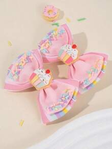 2pcs Pink Bow Hair Clips, Suitable For Girls. Cute Cupcake Decor, Rainbow Striped Print Hair Clips, Alligator Clips, Girls & Teens Hair Accessories, Suitable For Daily Life - Nhiều màu - Xem 4