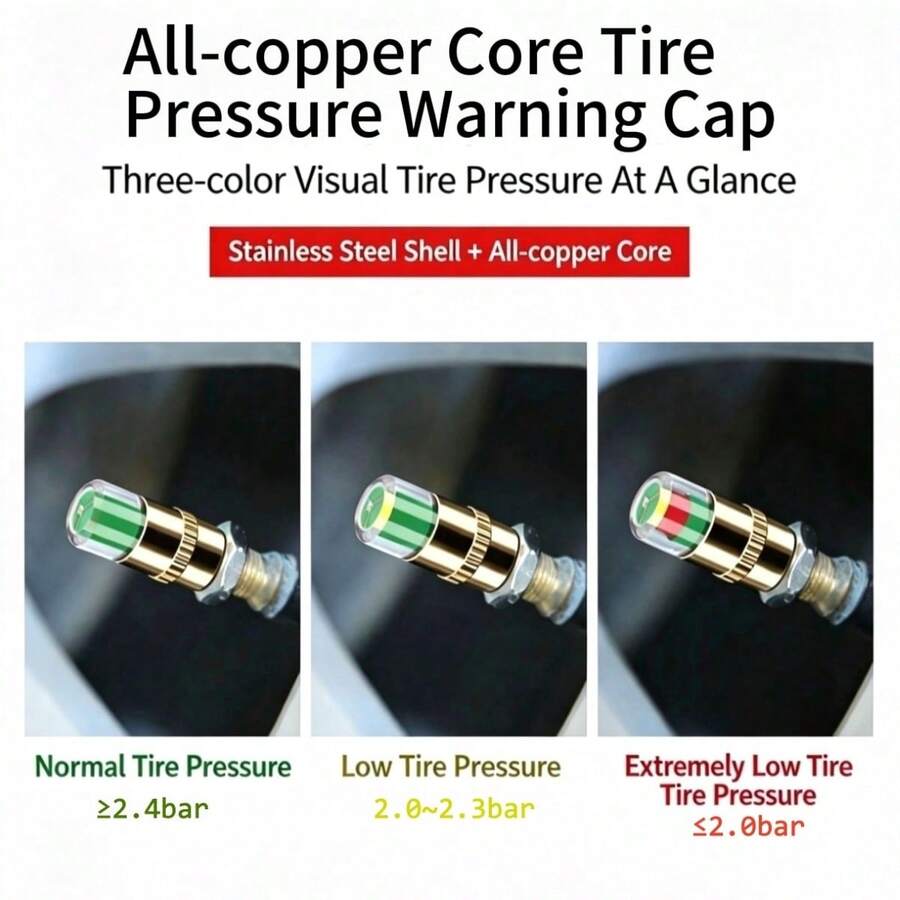 4pcs Wireless Tire Valve Stem Caps, Tire Pressure Monitoring System Without Battery, Physical Monitoring