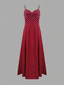 Vestido de verano elegante sin mangas con escote en V y estampado de lunares para mujer, color negro - Rojo fuego - Ver 6