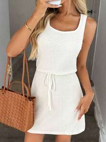 Vestido casual minimalista de estilo urbano color albaricoque de 2 en 1 con top corto para mujer, otoño - Amarillo - Ver 9