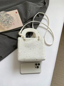 1件白色春季新款星形装饰尼龙达芙妮包,女士手提小方包,单肩斜挎两用肩带 - 白色 - 查看 4