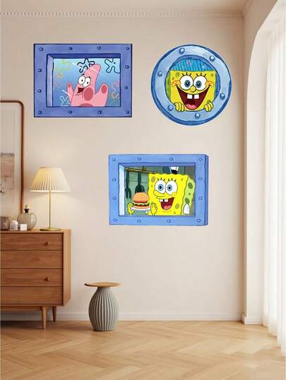 SpongeBob SquarePants 1 pièce Autocollant mural Carrément Pantalons convient pour les fenêtres, les murs, les salles de bain, les chambres, les cadeaux d'anniversaire et les décorations de fête
