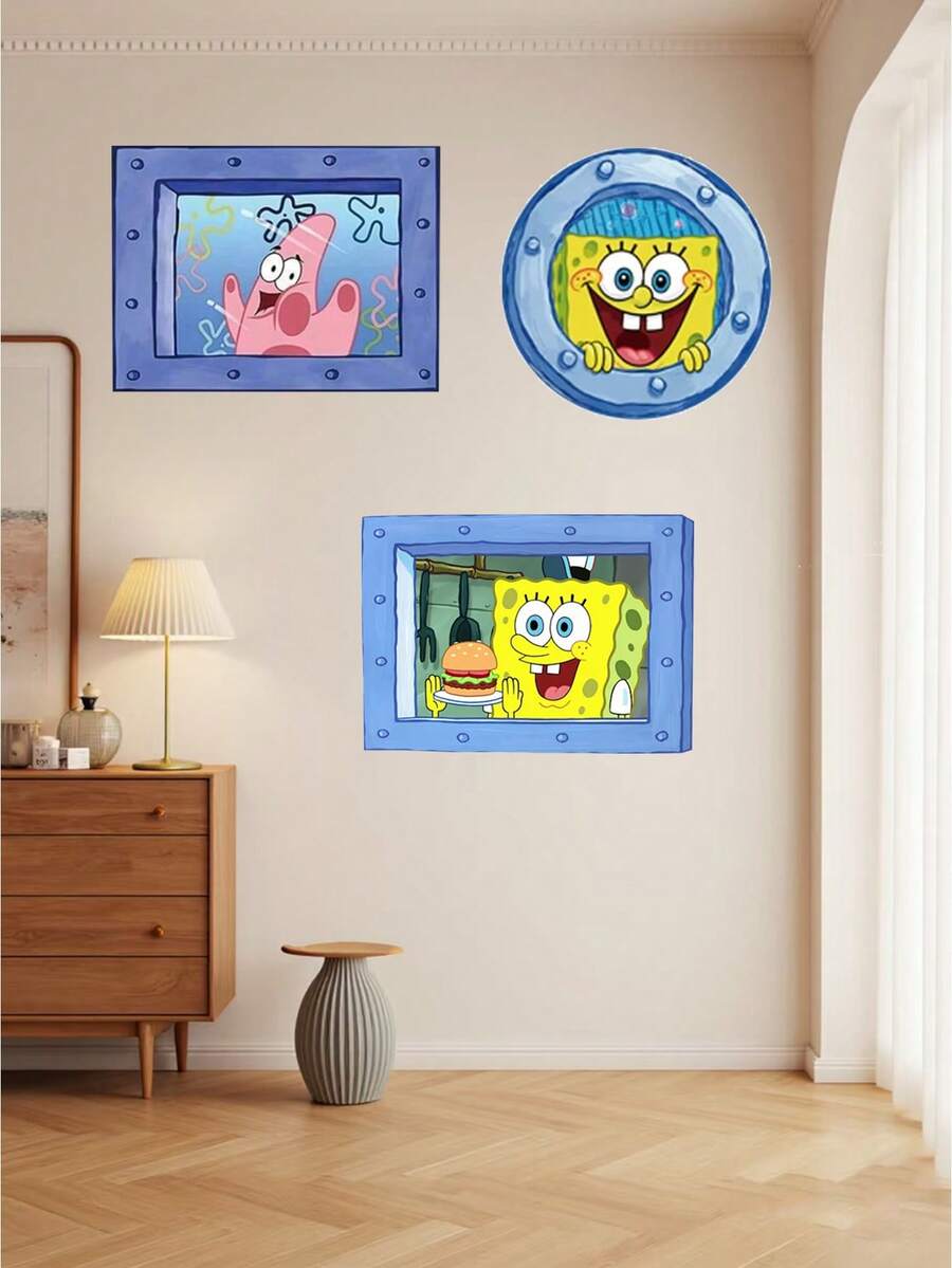 SpongeBob SquarePants 1pc Square Pants Wall Sticker, Peel And Stick Wallpaper For Window, Wall, Bathroom, Bedroom, Birthday Gift And Holiday Party Room Decor - Wall Stickers - View 1
