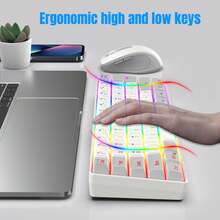 Snpurdiri 2.4G Wireless Gaming Keyboard And Mouse Combo, Include Mini 60% Mechanical Feel RGB Backlit Keyboard, Ergonomic Vertical Feel Small Wireless Mouse(White And Grey) - View 7