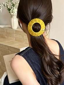 1pc Women's Fabric Creative Flat Round Hollow Hair Claw, Fashion Minimalist Yoga Sports No Pressure Low Ponytail Half Bun Hair Clip Headpiece, Suitable For Daily And Sports Wear,Festival,Party - Multicolor - View 6