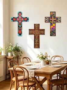 1pc 11.81 Inch High 2D Flat Metal Floral Cross Wall Decor - Multipurpose Decoration For Home, Office And Religious Spaces. Suitable For Living Room, Bedroom, Kitchen, Balcony And More. Ideal Gift For Holidays And Birthdays To Adorn Your Living Space. - Multicolor - View 4