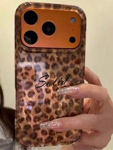 [Customized] Personalized Customized Letters Engraving Name Low Luxury Leopard Pattern Phone Case Compatible With IPhone 17 Pro Max 17 16 15 14 13 12 11 Pro Max 14 15 16 Plus Shockproof Protective Cover - Brown - View 5