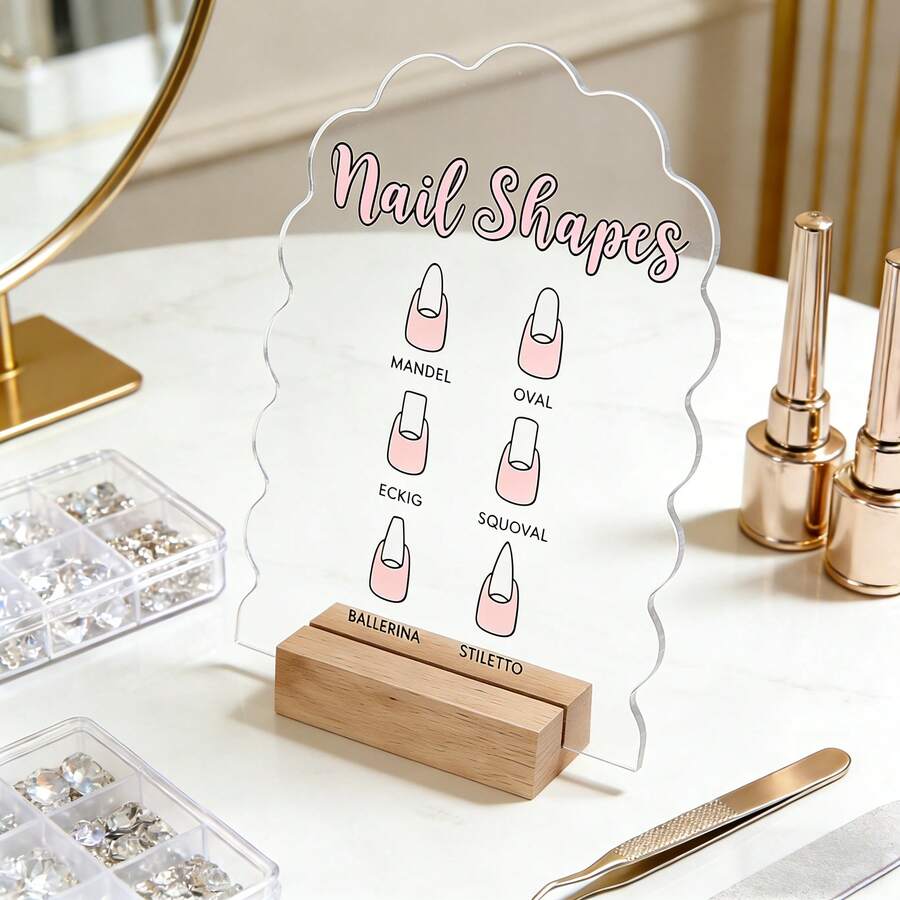 Bảng trưng bày móng tay trong suốt bằng acrylic, bảng chọn mẫu móng tay cho salon, logo để bàn cho salon nail, bảng lựa chọn 6 mẫu móng, bảng tham khảo cho kỹ thuật viên làm móng, có thể dùng làm quà tặng tuyệt vời cho kỹ thuật viên làm móng, đạo cụ chụp ảnh cho salon nail. - Xem 1