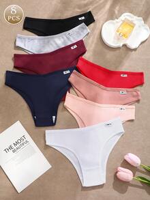 Paquete de 8 bragas de mujer de cintura baja con forma de V, de alta elasticidad y cómodas - Multicolor - Ver 5