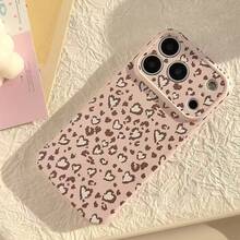 Leopard Print Heart Shaped Soft Silicone Phone Case Compatible With Iphone 17 Pro Max, 15/16 Plus, 15, 14, 13 Pro, 12, 11, 17 Pro, Minimalist Design, Protective Cover - Pink - View 1