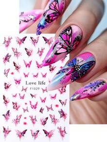 2pcs Pink Butterfly Pattern Nail Art Stickers, Nail Decor For Summer & Spring - Multicolor - View 2