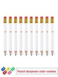 1/10/20pcs Heart Shaped Gold Foil Pencils With Erasers + 1pc Sharpener, Suitable For School, Office, Weddings (White) Back To School - Multicolor - View 11