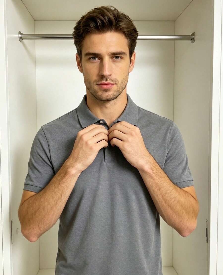 Men's Basic Short-Sleeve Polo Shirt, Breathable Cotton, Casual, Stylish, Various Colors - 灰色 - 查看 1
