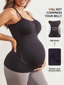 Camiseta de tirantes negra de verano, de unicolor, elástica y sencilla para uso diario, para embarazadas - Negro - Ver 4