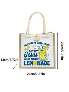Conjunto de bolso de tela y bolsa "La vida me dio limones pero mi Jesús está haciendo limonada", bolso de lona con estampado de limón e inspiradora cita religiosa - Multicolor - Ver 8