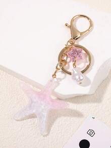 Shiny Starfish Keychain, Resin Ocean Pendant Decorated With Pearls, Soft Color Starfish Bag Charm, Shiny Ocean Theme Summer Keychain For Sweet Girls, Cute Starfish Keyring, Resin Pearl And Glitter Starfish Gift, Rainbow Ocean Pendant Suitable For Backpacks - Multicolor - View 7