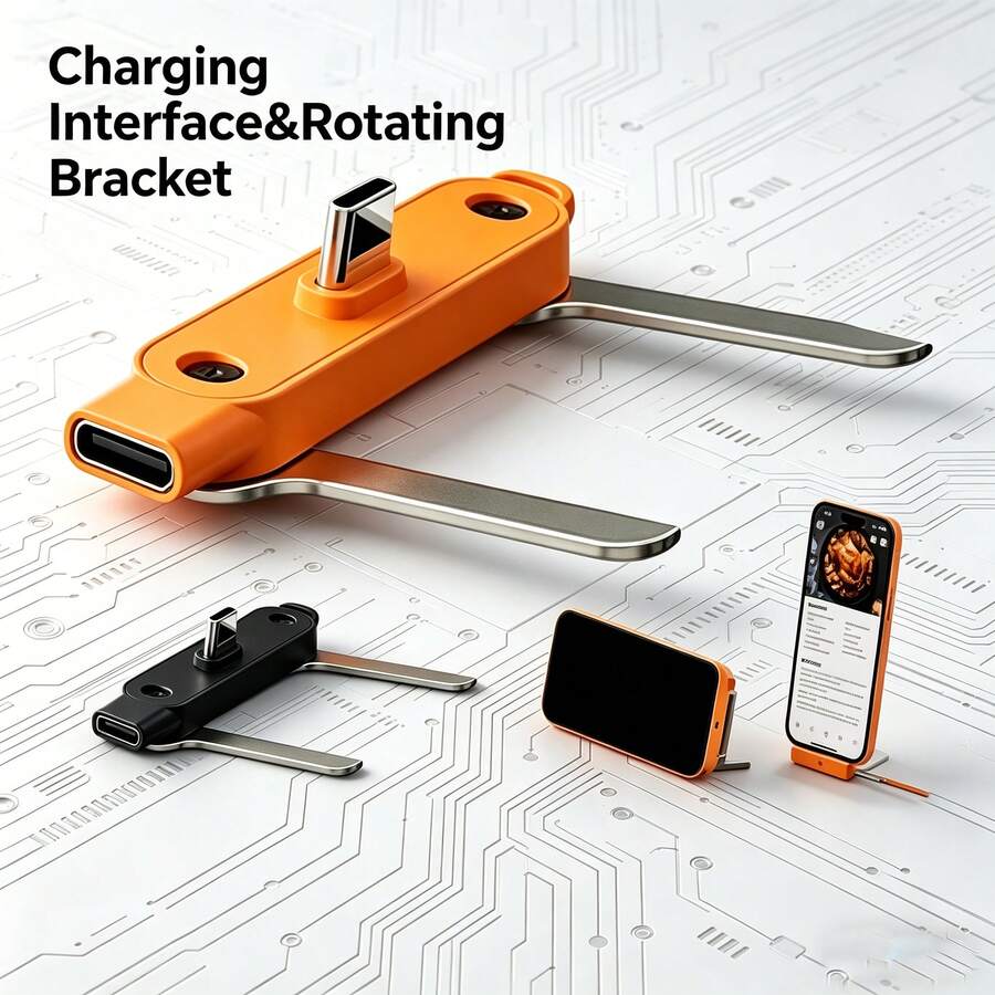 Adaptador de carga súper rápida tipo C 2 en 1 con soporte de teléfono invisible giratorio, transferencia de datos, compatible con iPhone 17 Pro Max/17 Pro/17/Air/16/15, S25/S24/S23/S22/S21/S20 Series - Multicolor - Ver 1