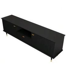 TV Cabinet With Open Compartments And Drawers, Lacquered Textured Surface, Soft-Close Hinges - Black - View 10