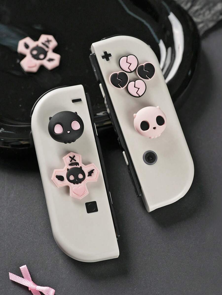 GeekShare Cute Heart Skull Directional Keys And ABXY Button Caps Compatible With Switch 2/OLED/Switch 2017, Cannot Be Used With Protective Case