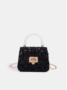 1 Peça Bolsa Elegante de Lantejoulas da Moda para Meninas, Bolsa de Ombro Transversal de Luxo Acolchoada, Bolsa Tote com Decoração de Pérola, Bolsa Série Pérola, Bolsa com Corrente, Bolsa Combinando Mãe e Filha, Carteira, Bolsa de Ombro com Alça Ajustável, Bolsa de Festa Dourada/Prateada, Adequada para Uso Diário, Festa, Viagem, Presente Ideal - 2184 lantejoulas - Visão 5