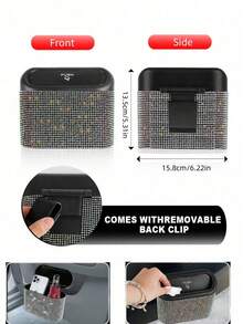 1pc Rhinestone Design Car Trash Can With Lid, Press-Type Car Trash Can For Storing Trash And Car Decoration, Includes 30 Trash Bags, With Back Clip For Hanging On Car Door Side, Shiny Car Trash Can - Style a - View 8