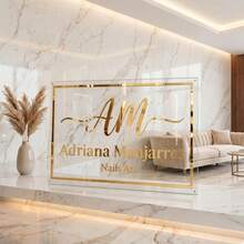 1 Biển hiệu kinh doanh hình tròn hiện đại bằng acrylic với khung vàng, trang trí tường logo tùy chỉnh cho tiệm làm móng, nối mi & lông mày, biển hiệu trang trí cửa hàng làm đẹp cá nhân hóa. - Nhiều màu - Xem 2