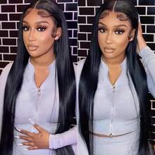 VIOLLY #1B Natural Black 28In Straight Brazilian Hair Wig 13X6 HD Transparent Lace Frontal Wig 200% High Density Ear To Ear Free Part Baby Hair Melted Hairline Blended Human Hair Wig For Women To Wear On Daily Or Parties Wig - 1B# - View 9