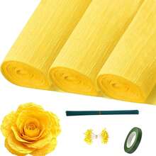 Hojas de papel crepé con alambre de hierro con flores, estambres y cinta verde para manualidades de flores de papel de regalo coloridas, papel de envolver, artesanías, decoraciones para fiestas de cumpleaños, bodas y días festivos. Se puede usar como un regalo hecho a mano para el Día de la Boda y el Día de la Madre. - multicolor - Ver 4