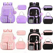 3pcs Fashion Backpack Handbag Portable Small Bag Set, With Pom Pom Pendant, 15.6 Inch Laptop Backpack, Large Capacity Multi-Compartment Casual Backpack, Outdoor Beach Camping Travel Bag With Trolley Sleeve - Sets - View 8
