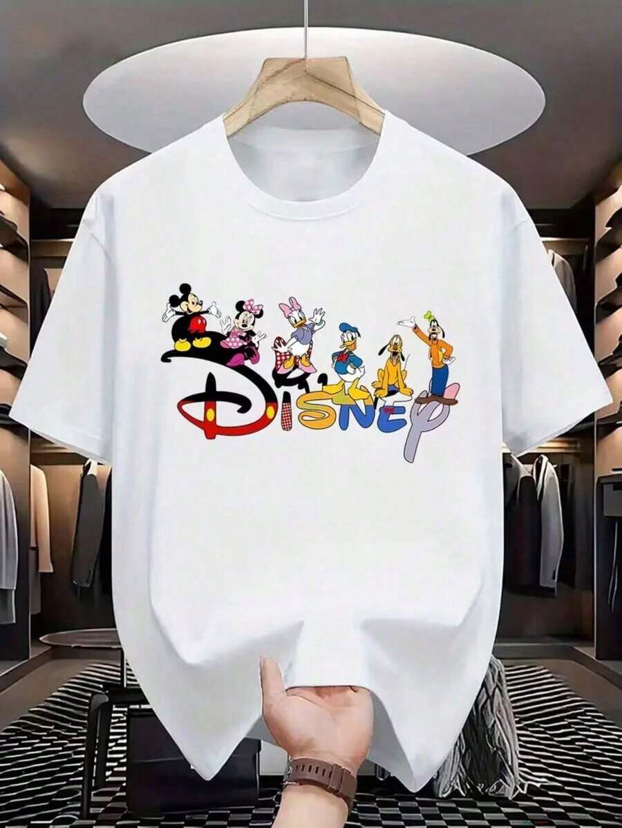 Disney Mickey And His Friends To Print Men's T-Shirts, T-Shirts With Round Neck, Breathable And Lightweight, Fashionable Street Clothes And Men's Casual Tops. - 白色 - 查看 1