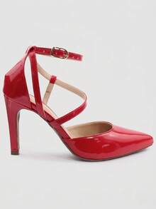 RE&TON Women's Pointed Toe Pump With 9cm Heel And Comfort Insole SC2 - Red Varnish - View 4