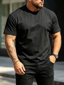 Plus Size Men's T-Shirt, Summer Plus Size Men's Casual Crew Neck Tank Top, Versatile, Slim Fit, Refreshing And Energetic, Suitable As A Gift For Husband And Boyfriend Sports - Black - View 3