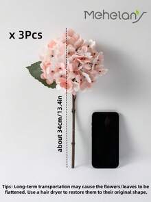 MEHELANY 3支粉色人造绣球花束，仿真绣球枝，复古仿真花卉，逼真绣球花摆设，适用于家居、婚礼、派对、桌面装饰、DIY新娘捧花装饰、情人节、生日、毕业礼物 - 淺粉 - 查看 7