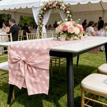 Heart Table Runner With Bow Creative Valentine's Day Table Cover For Wedding Engagement Anniversary - Pink - View 3