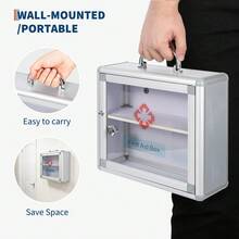 Beaully Wall Mounted Lockable Medicine Cabinet, Small/Large Size Secure Metal First Aid Box With Handle & Key, Portable, Childproof Medical Storage For Bathroom, Silver - Small Size - View 7