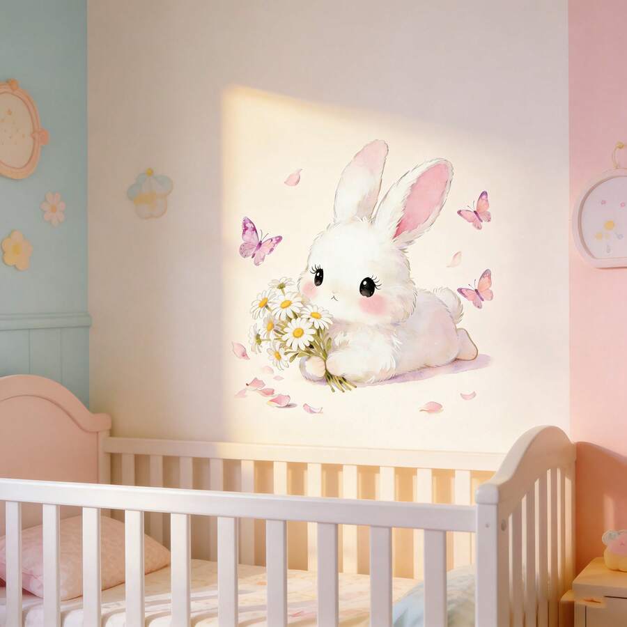 Cute Cartoon Rabbit Pattern, Soft Color Matching, Warm And Comfortable, Creating A Dreamy Nursery. Self-Adhesive, No Residue, Perfect Wall Decor For Baby Bedroom. - Multicolor - View 1