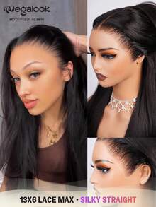 MEGALOOK 13x6 3rd Gen Seamless Straight 100% Human Hair Wig, Ear To Ear Lace Front, Pre-Plucked, Pre-Bleached, Micro-Knotted, No Glue Needed, Transparent Lace, Natural Black Color, 180% Density, 18-30 Inches, Suitable For Beginners, Natural Look, Daily Wear, Halloween, Party, Y2K, Holiday, Vacation, Outdoor, Cosplay, School, Festival, Christmas, Wedding, Ladies Use - SNatural - View 2