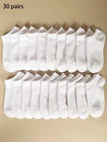 1/5/10/20/30 Pairs Black & White Mixed Solid Color All-Season Ruched Casual Women's Ankle Socks - White - View 7