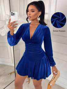 AIJ Vestido corto de manga larga elegante y sexy con cintura ceñida para mujer, primavera - Burdeos - Ver 8