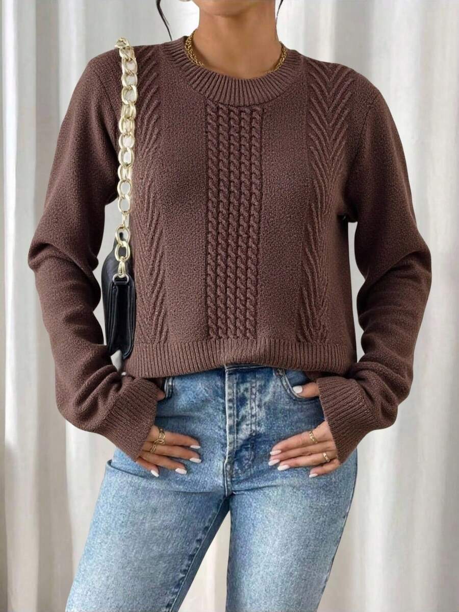 Mohair (Angora) Blouse, Women's Long-Sleeved Blouse, Thick, Printed, Plain, Suitable For Holidays, Vacations, Office, Daily Wear, Autumn, Winter. - 咖啡棕 - 查看 1