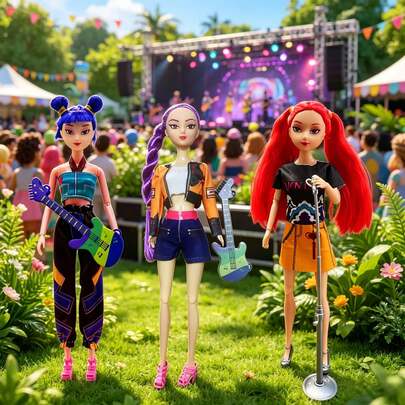 DOBBLE Búp bê sưu tầm thần tượng nhóm nhạc nữ K-POP, mô hình sân khấu có thể tạo dáng kèm nhạc cụ và micro.