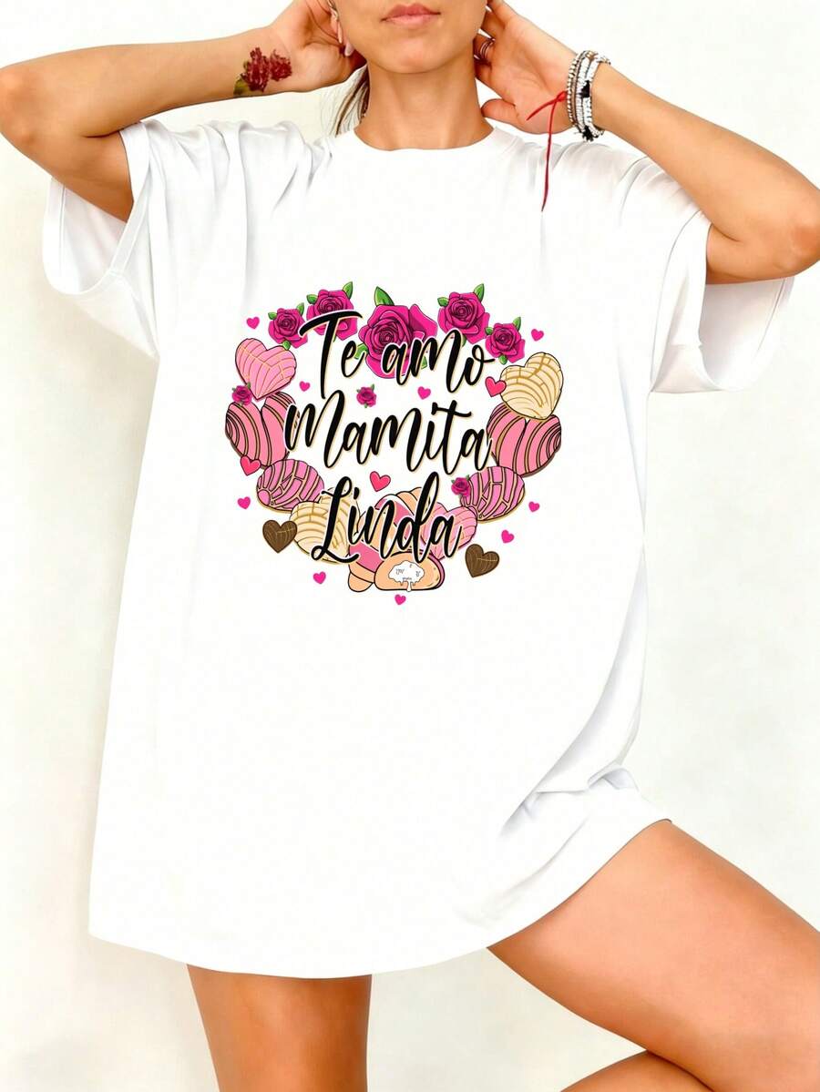 Camiseta Blanca Te Amo Mamita Linda con Rosas y Corazones para Regalo de Madre - Blanco - Ver 1