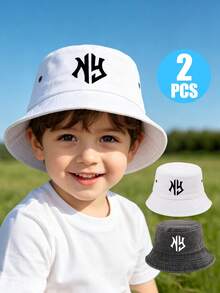 2 Stück Kinder NY bedruckter Fischerhut, lässiger Street-Style Kleinkind Sonnenhut, UV-Schutz Fischerhut, tägliche Strand Outdoor Kopfbedeckung für Baby Jungen Mädchen - 2 STÜCK - Übersicht 2