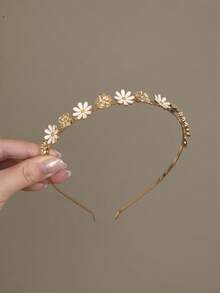 1个镶钻雏菊合金甜美发箍，女士发饰 - 金色 - 查看 1