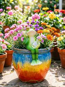 1 Set Frosch Skulptur, Gartendekoration, Frosch trinkt Wasser/Saft Skulptur, Topfpflanzendekoration, Gartenfrosch Statue, Feengarten Accessoire, Heim Balkon Rasen Hof Dekoration - B - Übersicht 2