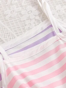 2pcs/Set Summer Fashion Girls Dress, Minimalist Striped & Printed Pattern Sleeveless Casual Comfortable Girls Dress, Suitable For Vacation, Outdoor, Daily Wear - Multicolor - View 3